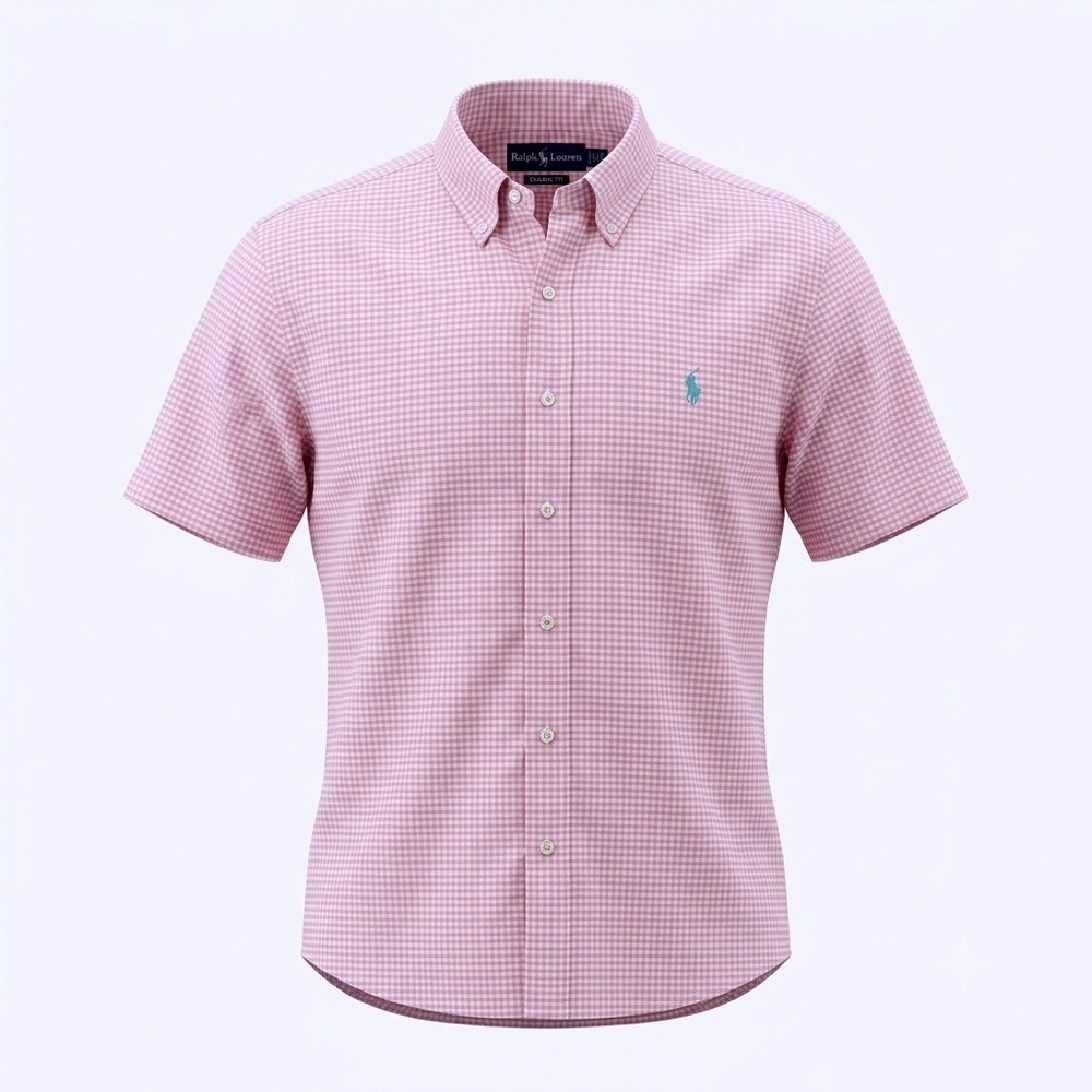 Polo Ralph Lauren Men XL Classic Fit Pink Gingham Short Sleeve Button Shirt NWOT